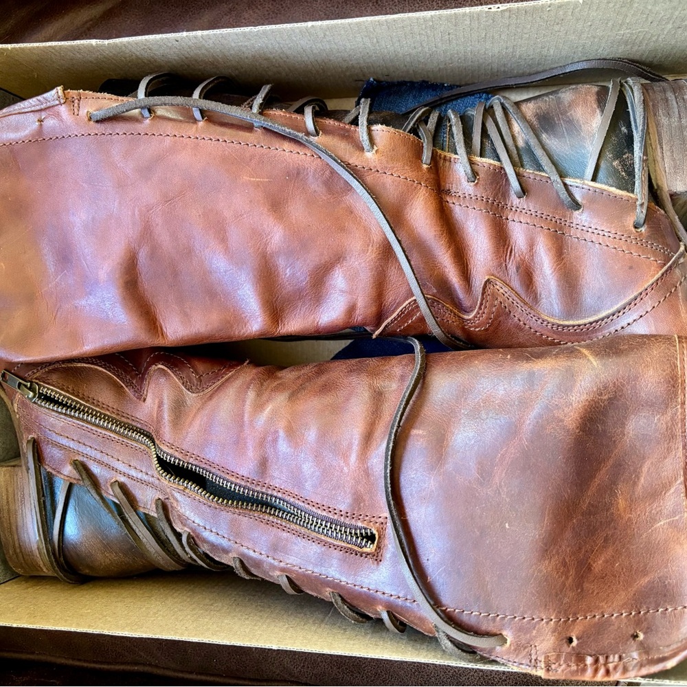 Freebird Cognac Leather Boots size 10 cowboy country lace up boots